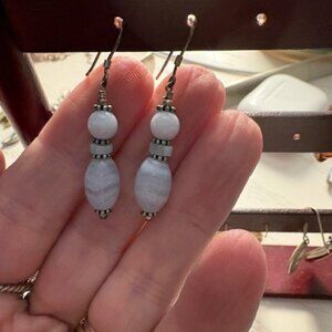Blue Lace Agate Hanging Earrings